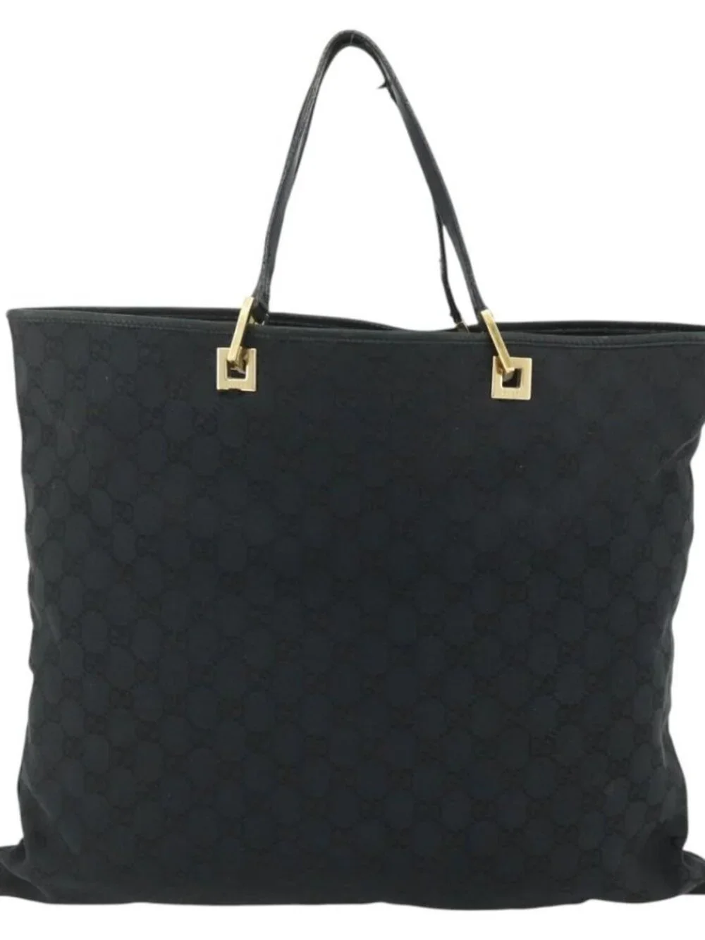 GUCCI GG Canvas Tote Bag Black Gold 002 1097 Auth ti3861